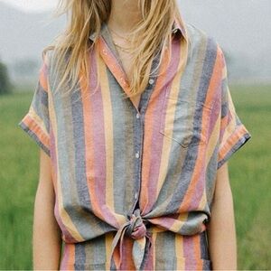 Madewell tie waist Striped Multicolor Button-Up Women Top